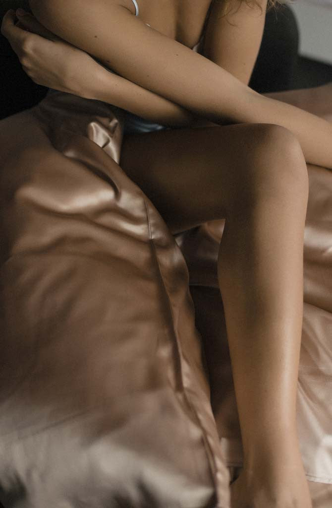 silk pillowcase in a sand color